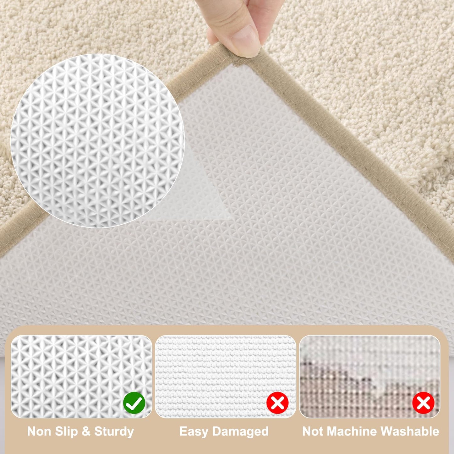 SHACOS Soft Fluffy Bathroom Runner Rugs Set of 3 Bath Mats with U Shape Toilet Rugs Non Slip Washable Bath Rugs Absorbent Bathroom Carpet for Shower Tub, Light Beige