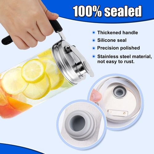 2pcs Mason Jar Spout Lids, Stainless Steel Ball Wide Jar Sip Lids Regular Mouth Leakproof Easy-Pour Pitcher Flip Cap Handle for Drinks Fruit Storage Brewing Accessories Supplies (Style 2)