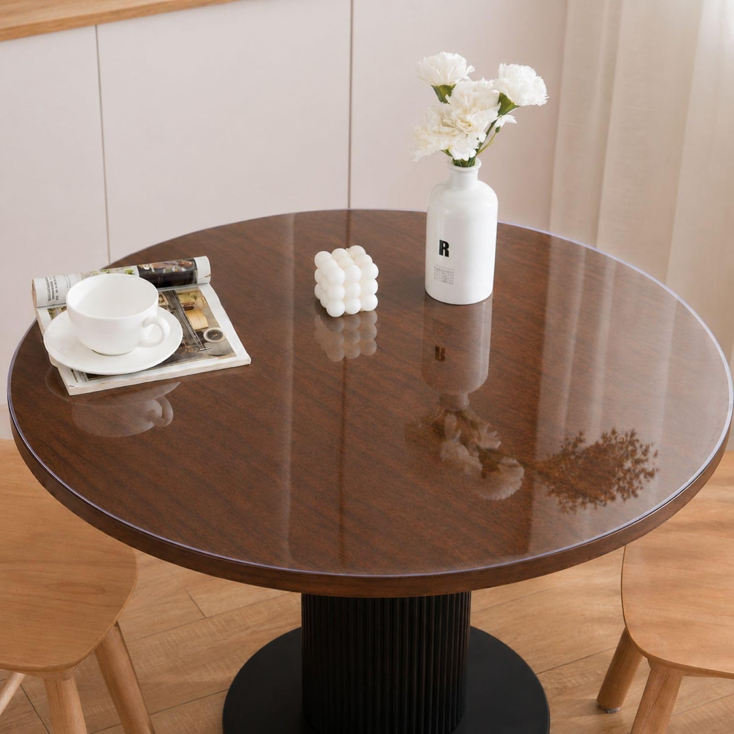 Whirltique Round Clear Table Protector, 47" Round, 1.5mm Thick, Clear Vinyl Table Cover, Scratch Resistant, Dining Room Table Top Protector
