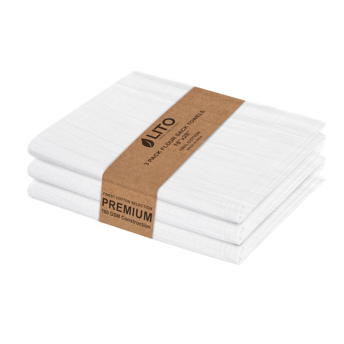 LITO LINEN AND TOWEL Flour Sack Towels - 100% Cotton Tea Towels for Crafts, Dish Towels for Kitchen, Embroidery, Cleaning, Baking (Pack of 3) - 18"x 28"
