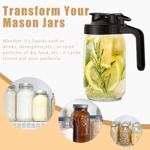 FyndraX Wide Mouth Mason Jars Pour Spout Lids, Wide Mouth Mason Jars Pitcher Flip Cap Airtight Handle Lid, Leak Proof Seal Cover, Pack of 4