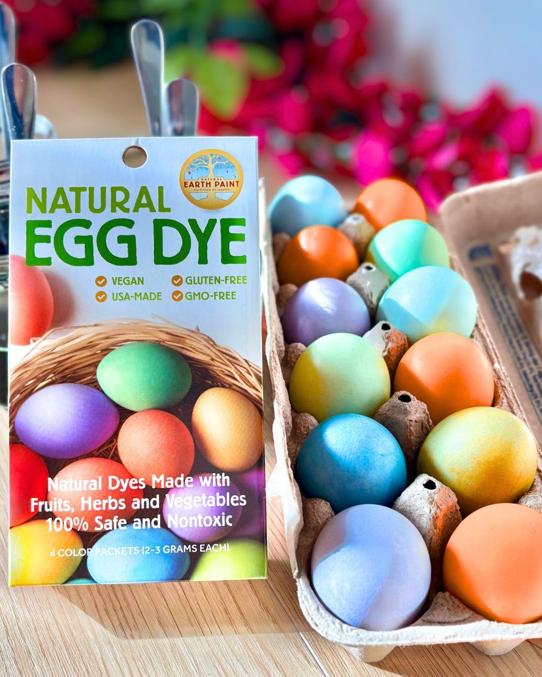 Natural Earth Paint Egg Dye Kit – Eco-Friendly, Non-Toxic Easter Egg Coloring for Kids & Adults – 4 Food-Safe Dyes, No Boiling Needed, Mixable Colors, Vegan & Sustainable