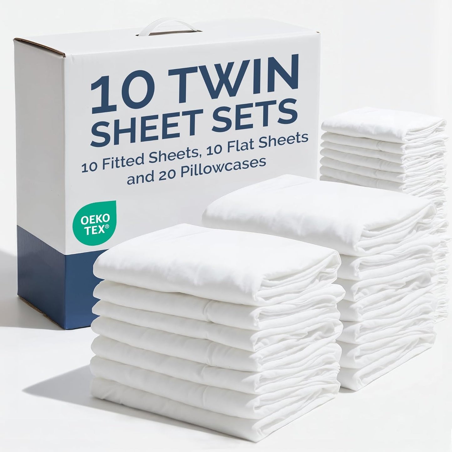 Skiennix Twin XL Sheet Sets - Complete 4-Piece Bedding - Deep Pocket, Wrinkle-Free - Cooling & Breathable - White, Bulk Case Pack of 10