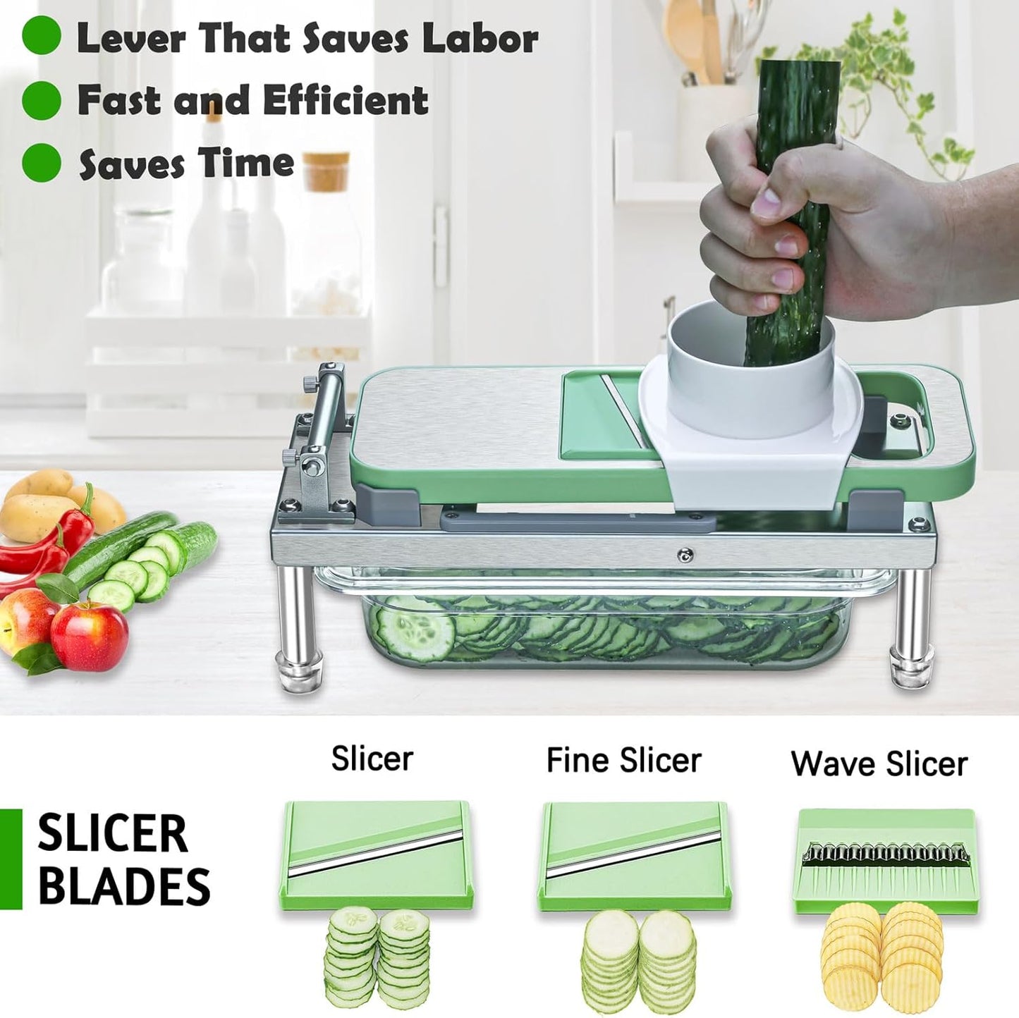 Skiennix Vegetable Chopper - All-in-One 8-Blade Veggie Cutter with Container & Stainless Steel Design