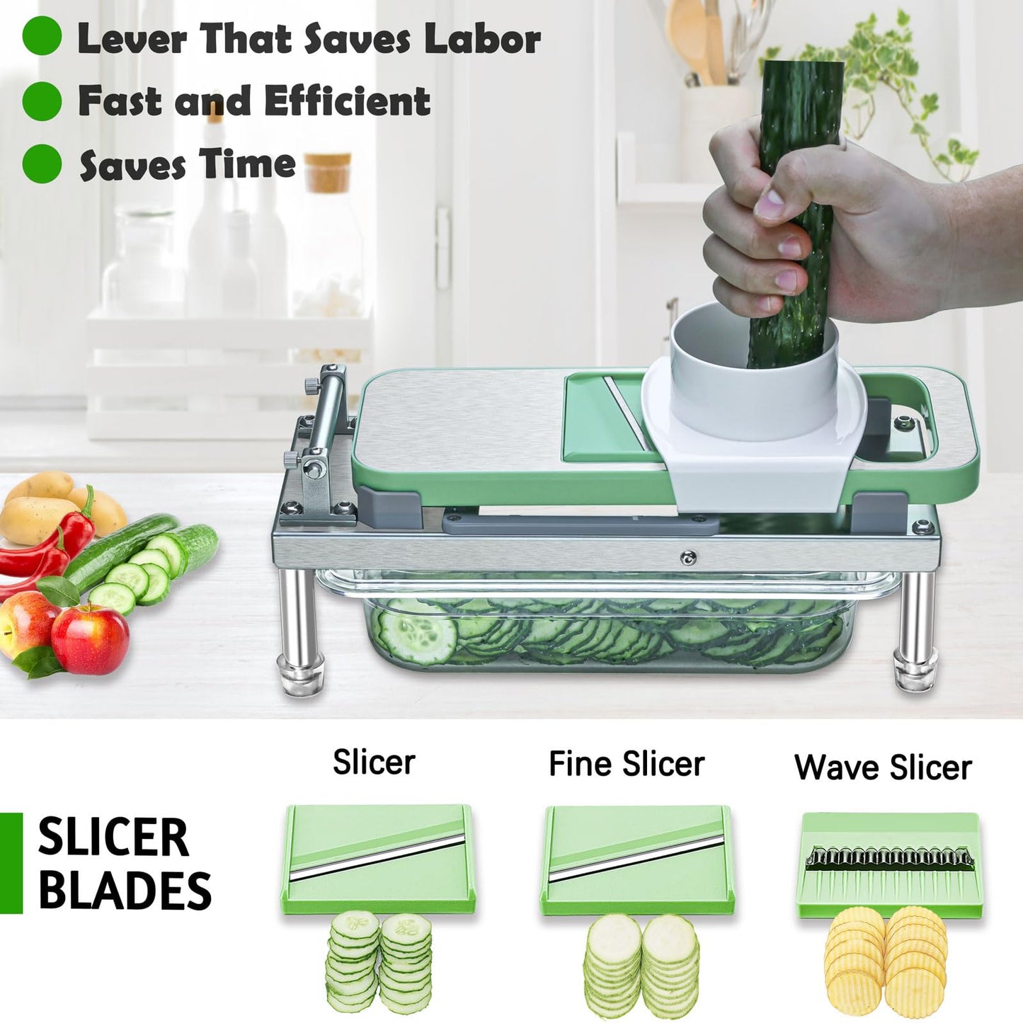 Stainless Steel Vegetable Chopper with 10 Blades - Mandoline Slicer-Pro Food Chopper with Container - Veggie Salad Onion Chopper - Potato Dicer - Tomato Cutter - Cheese Grater