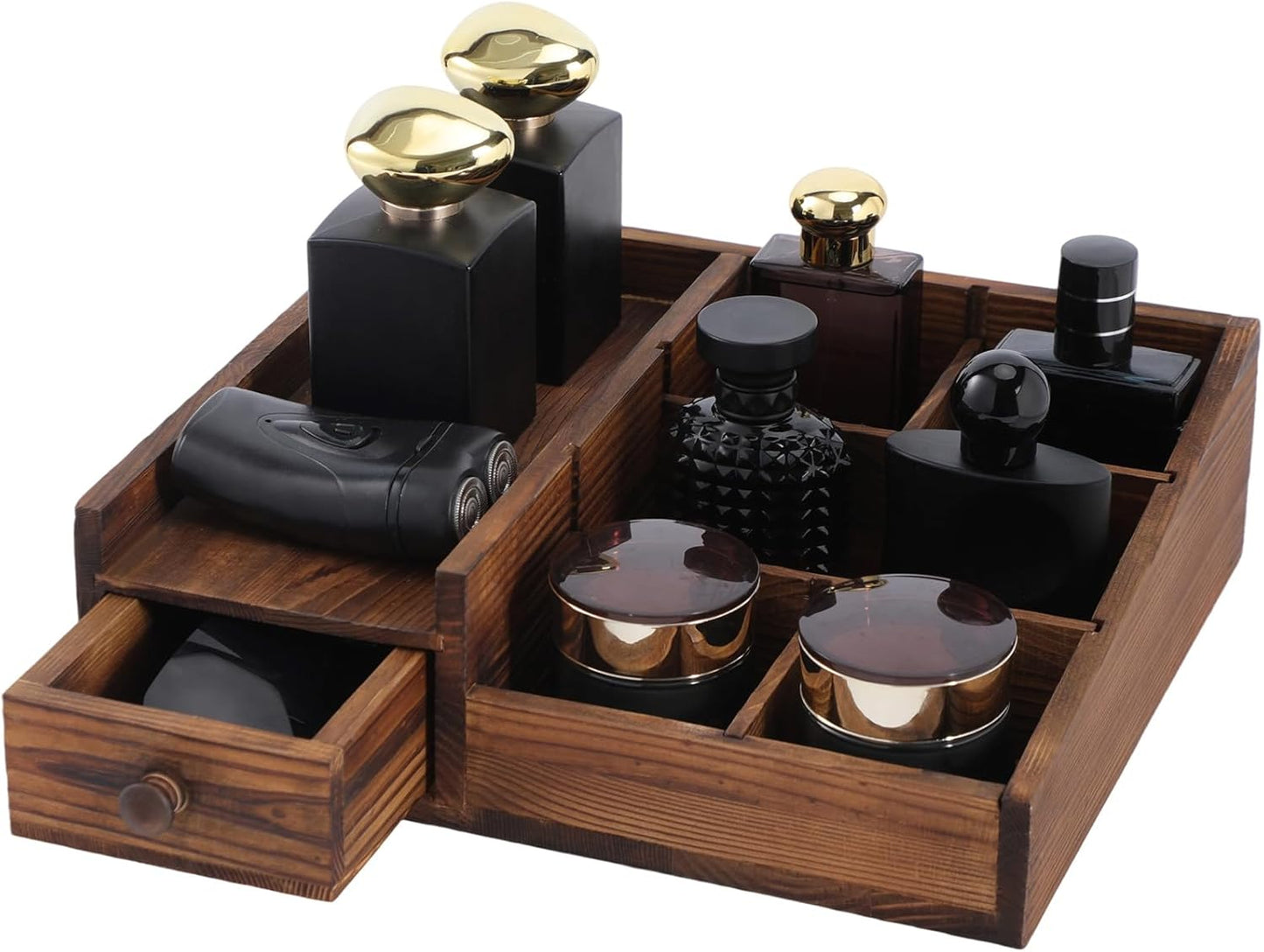 **Regine Switzerland Bathroom Countertop Organizer - Adjustable Perfume & Cologne Stand in Bourbon Brown**