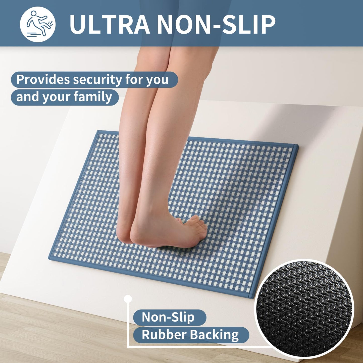 YDKGL Large Kitchen Runner Rugs Long Kitchen Mat Non Slip Washable, Super Absorbent Soft Chenille Braided Kitchen Mats for Floor, Rubber Backing Kitchen Sink Standing Mat, Easy Clean, Blue 36"x71"