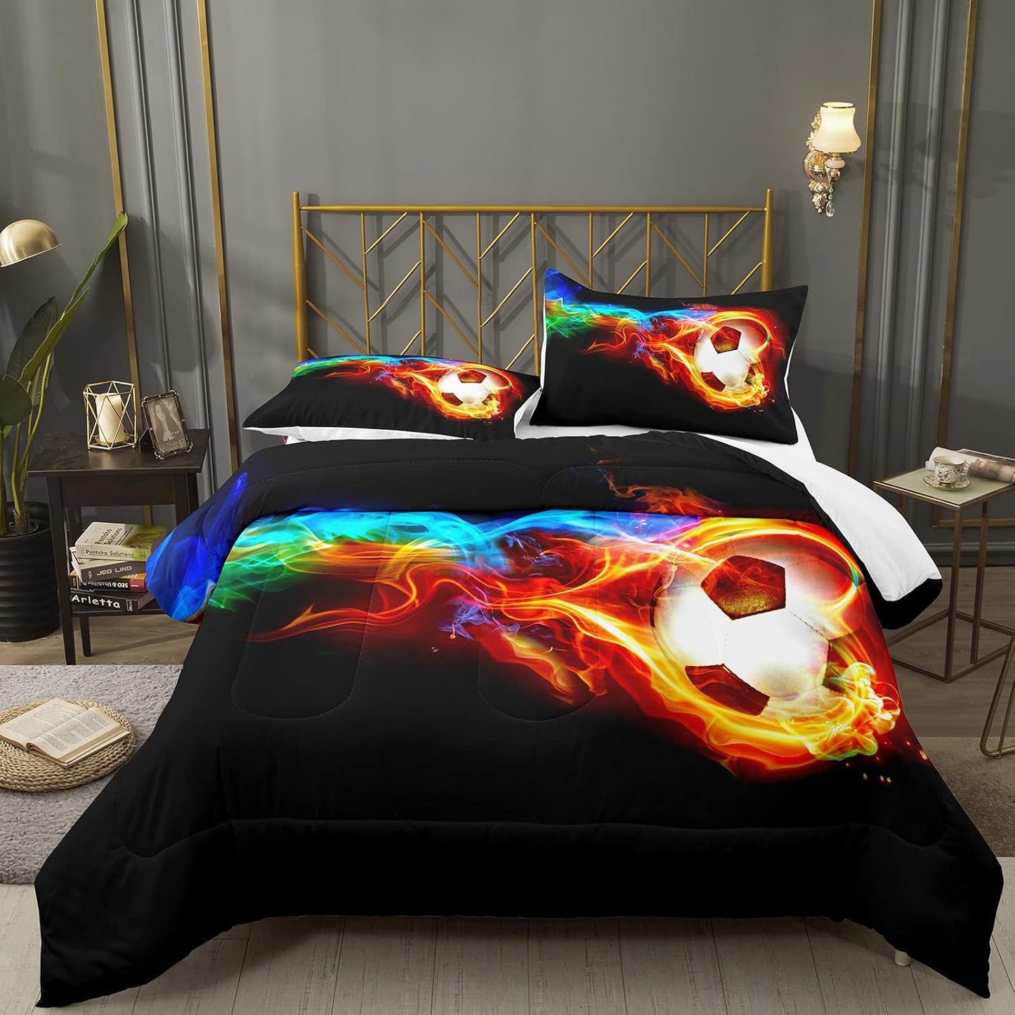 Bodhi Rainbow Graffiti Football Bedding for Boys & Teens - Full Comforter Set with Matching Pillowcases