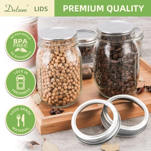 Dalzom® Wide Mouth Canning Lids - 24 Premium Mason Jar Lids with Rings | Food Grade, Airtight Fit