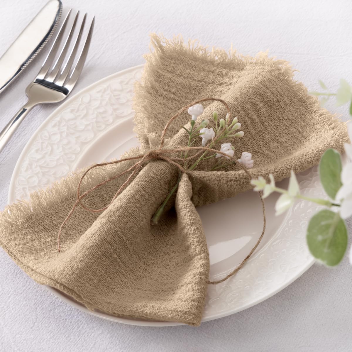 Socomi Linen Napkins Set of 6 - Washable Caramel Cloth for Weddings & Parties | 17"x17" Size