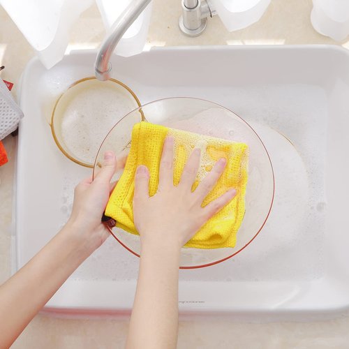 Homaxy 100% Cotton Waffle Weave Kitchen Dish Towels, Ultra Soft Absorbent Quick Drying Cleaning Towel, 13 x 28 Inches, 6-Pack, Yellow