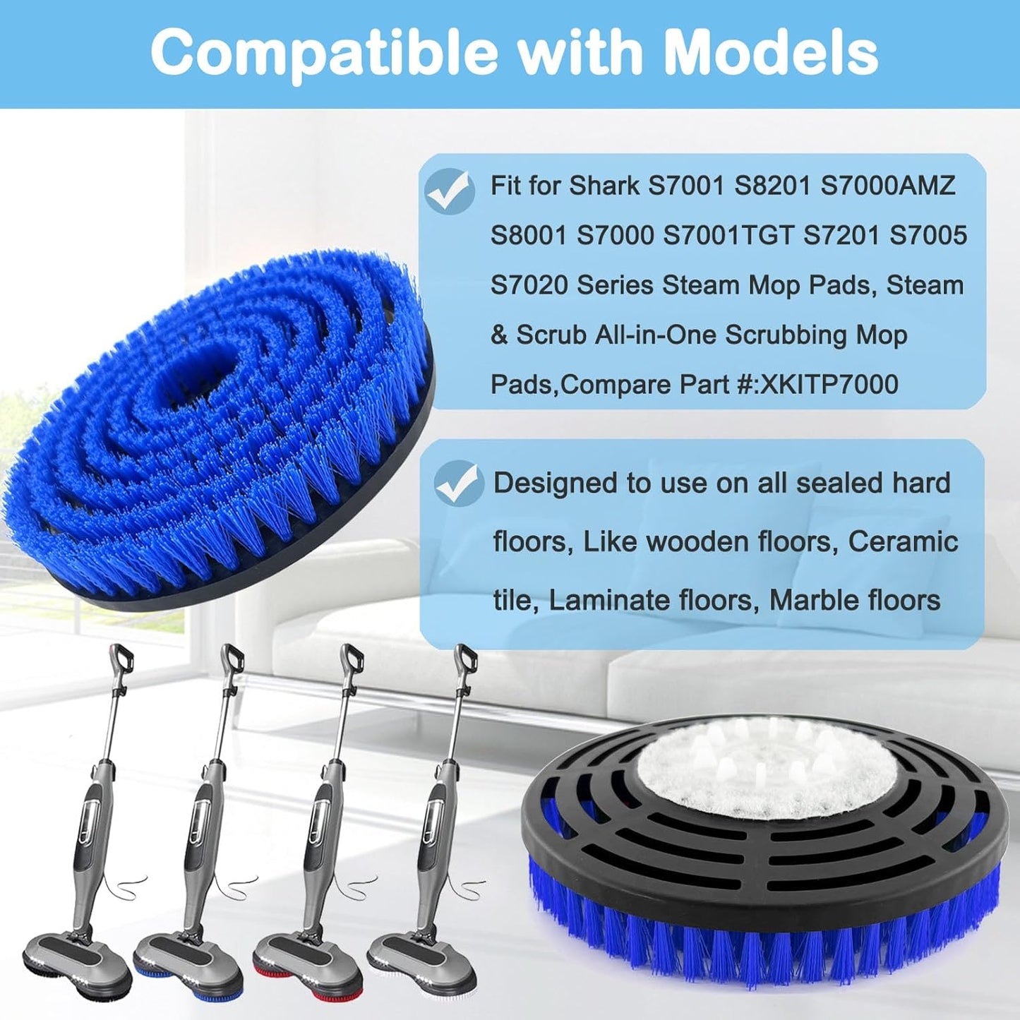 Shark S8201 Replacement Steam Mop Brush Heads - Upgraded 2-Pack for Deep Cleaning | Blue