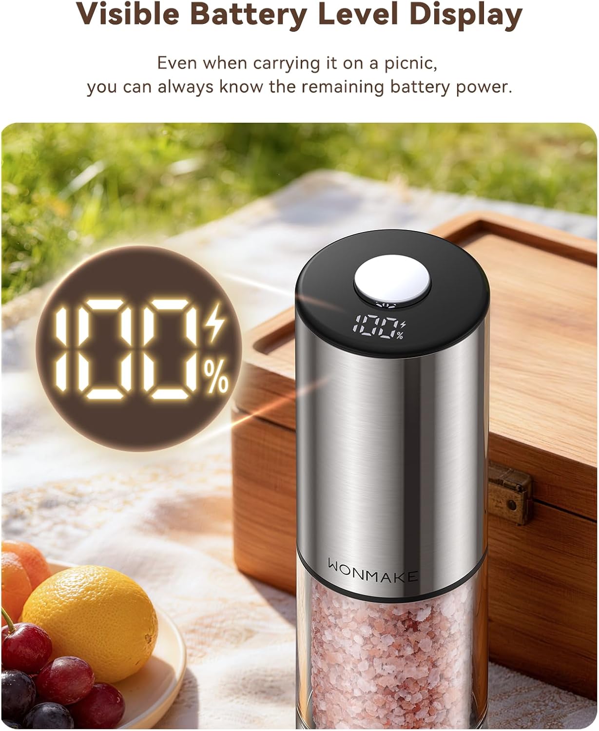 Skiennix Electric Salt and Pepper Grinder Set - Type-C Rechargeable with LED Display | Stainless Steel, 5 Coarseness Levels