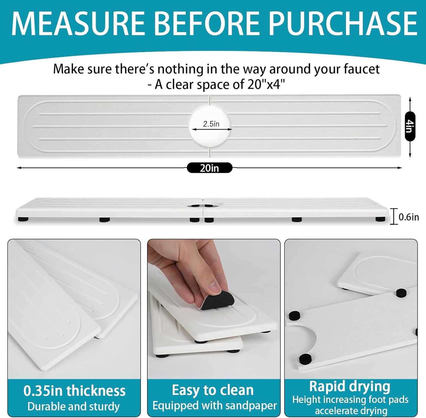 Skiennix Fast Drying Diatomite Stone Faucet Mat - Water Absorbent Sink Tray with Raised Feet | Prevents Moisture Buildup