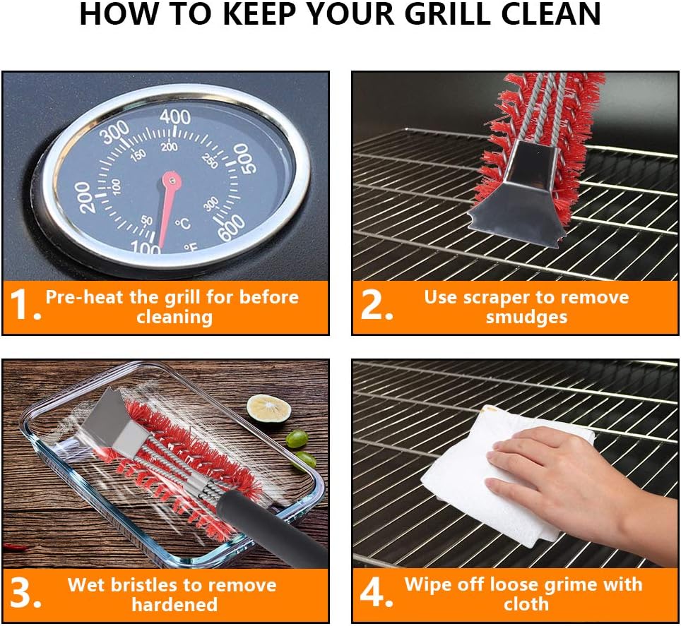 XSUPER Nylon Grill Brush - 3-in-1 Barbecue Cleaning Tool with Scraper | 18" Universal Fit BBQ Accessory