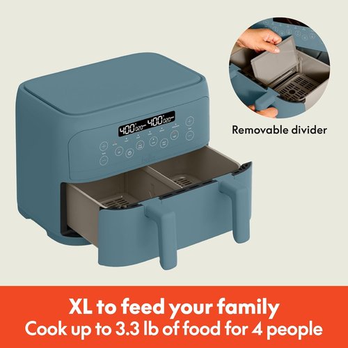 Bella 4 Qt TriZone Air Fryer - EverGood™ Ceramic Nonstick Coating, Dual Basket Design, Digital Touchscreen | 1200 Watt, Surf Color