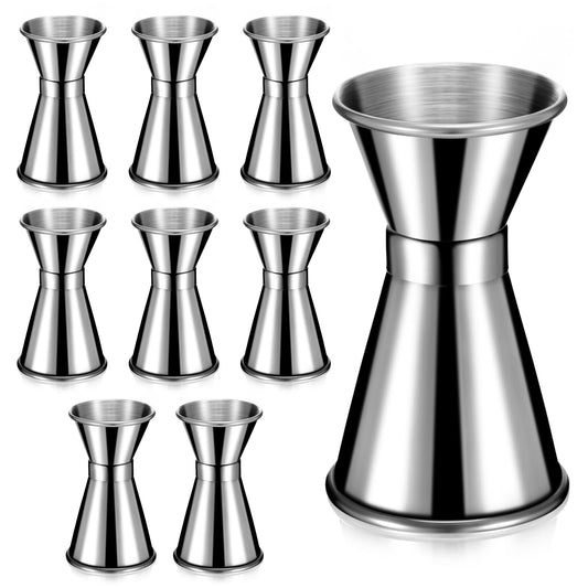 Hoteam 9 Pieces Stainless Steel Jigger for Bartending 1 and 1/2 oz Cocktail Jigger Shot Measuring Cup 15ml and 30ml Japanese Style Double Jigger Bartender Bar Supplies, Round Rim and Thin Waist