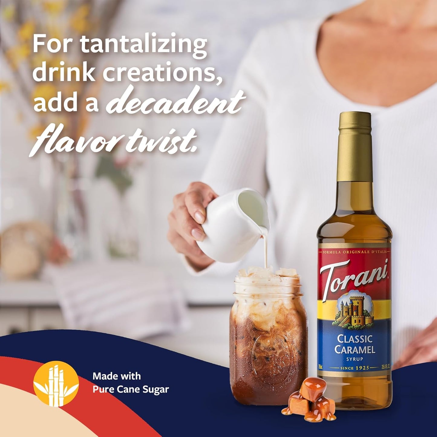 Torani Coffee Syrup - Classic Caramel Flavor for Drinks | Includes Pump, 25.4 Fl Oz