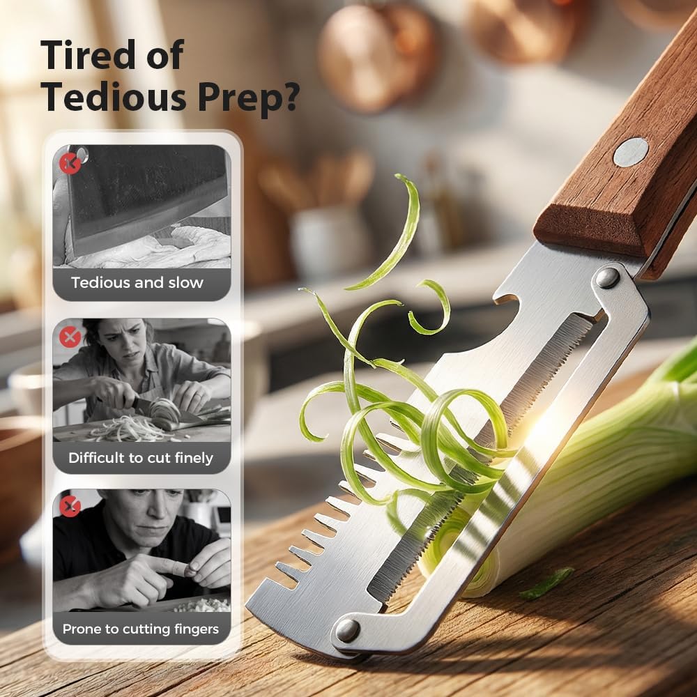 Skiennix Multi-Functional Vegetable Peeler - Stainless Steel with Wooden Handle | Ideal for Fruits & Scallions