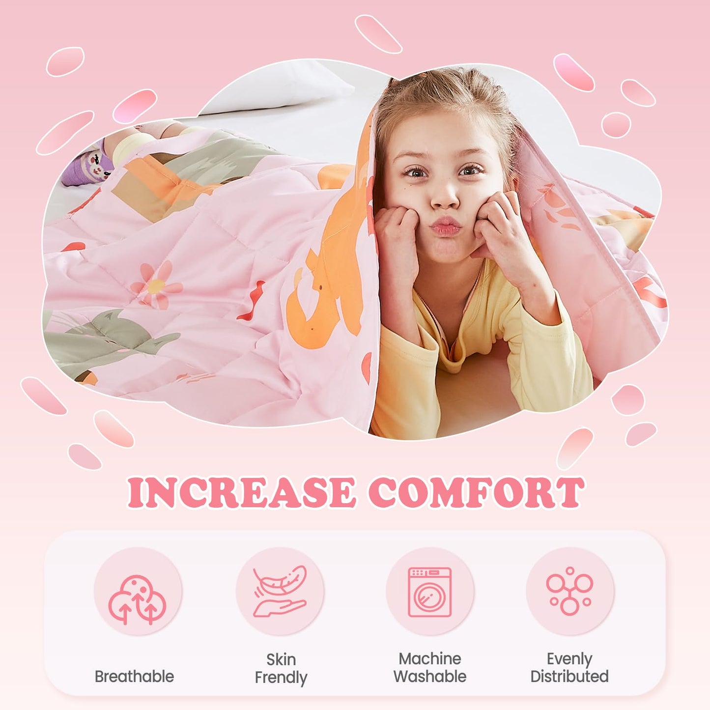 HOSUKKO Weighted Blanket - 10 lbs Pink Cat Heavy Blanket - Small Size Breathable Blanket(41 * 60 inches, 10 lbs)