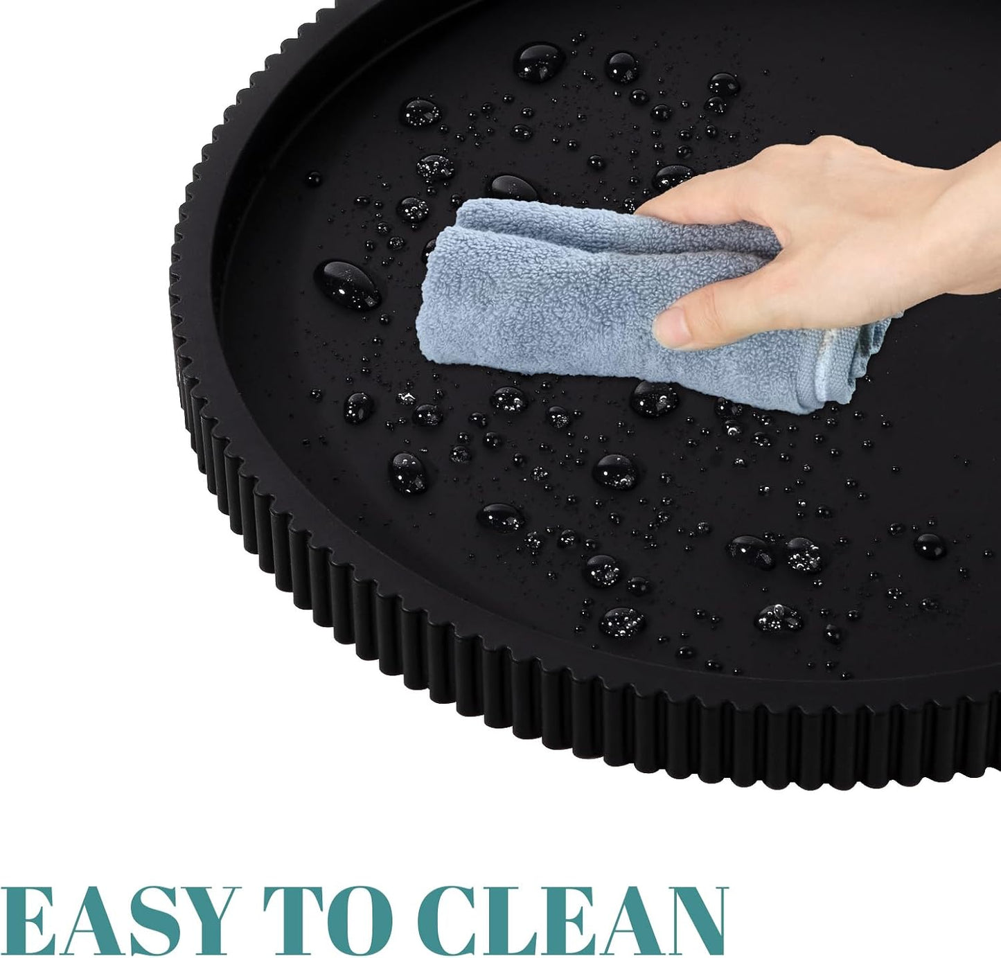 Skiennix Silicone Bathroom Tray - Round Kitchen Counter Organizer for Perfume & Candles | 9 Inch, Black