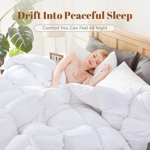 Feather and Down Comforter - Luxurious All-Season Queen Size Duvet Insert | 100% Cotton Cover, Soft & Fluffy, 90 x 90 Inches