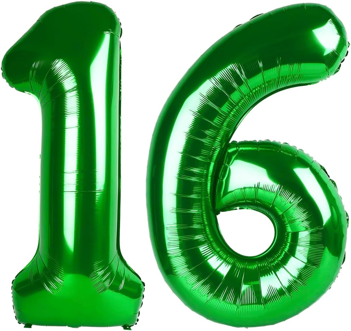 Skiennix 40-Inch Dark Green Number Balloons - Perfect for 16th Birthday & Wedding Decor | Large Foil Design