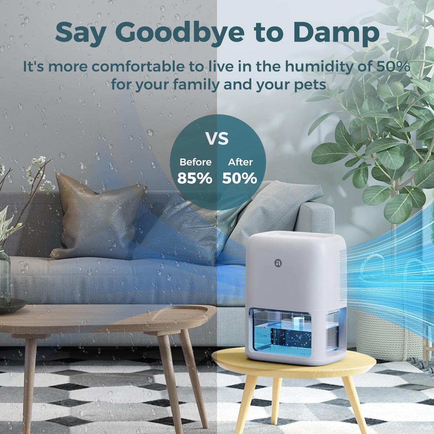 Skiennix 60 OZ Dehumidifier - Quiet Dual-Semiconductor Design with Timer & 7 Color Lights | Portable for Home & RV