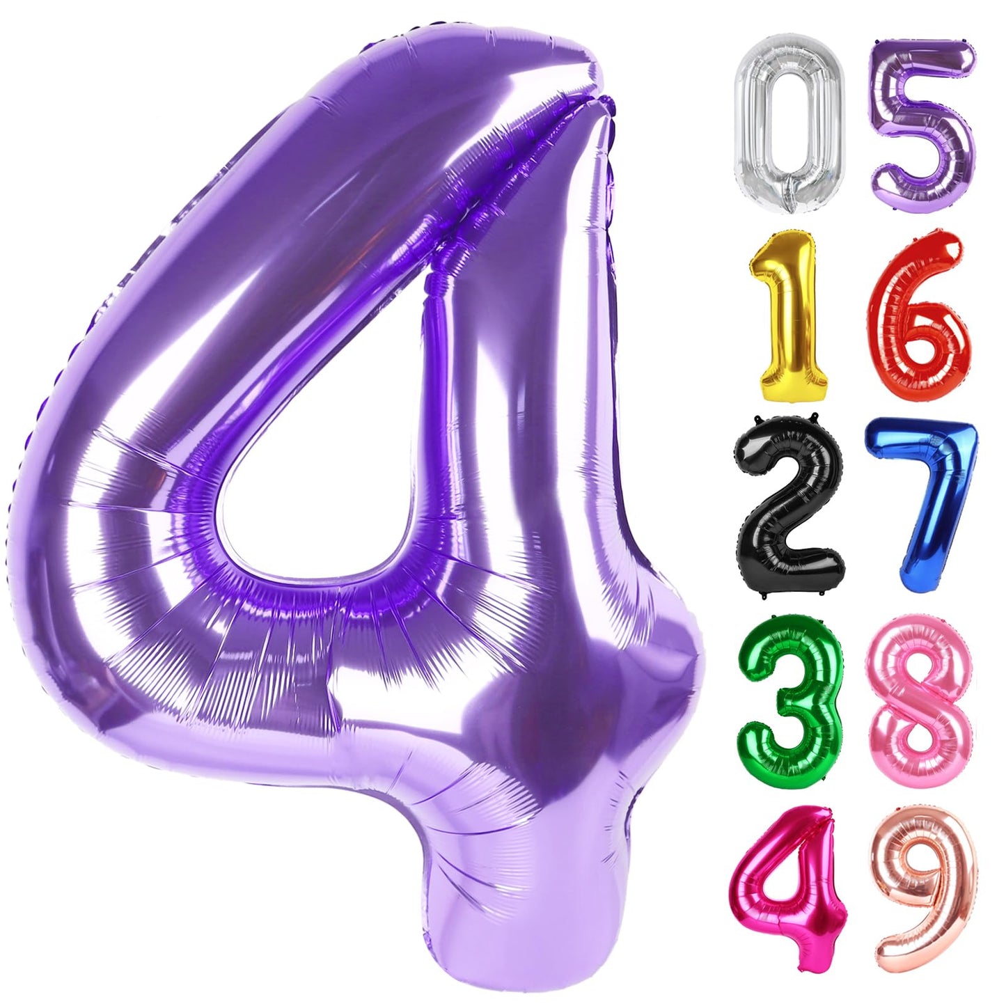 Purple Number 4 Balloon 40 Inch, 4th Birthday Party Decorations for Children, Giant 4 Foil Balloon for Party Supplies