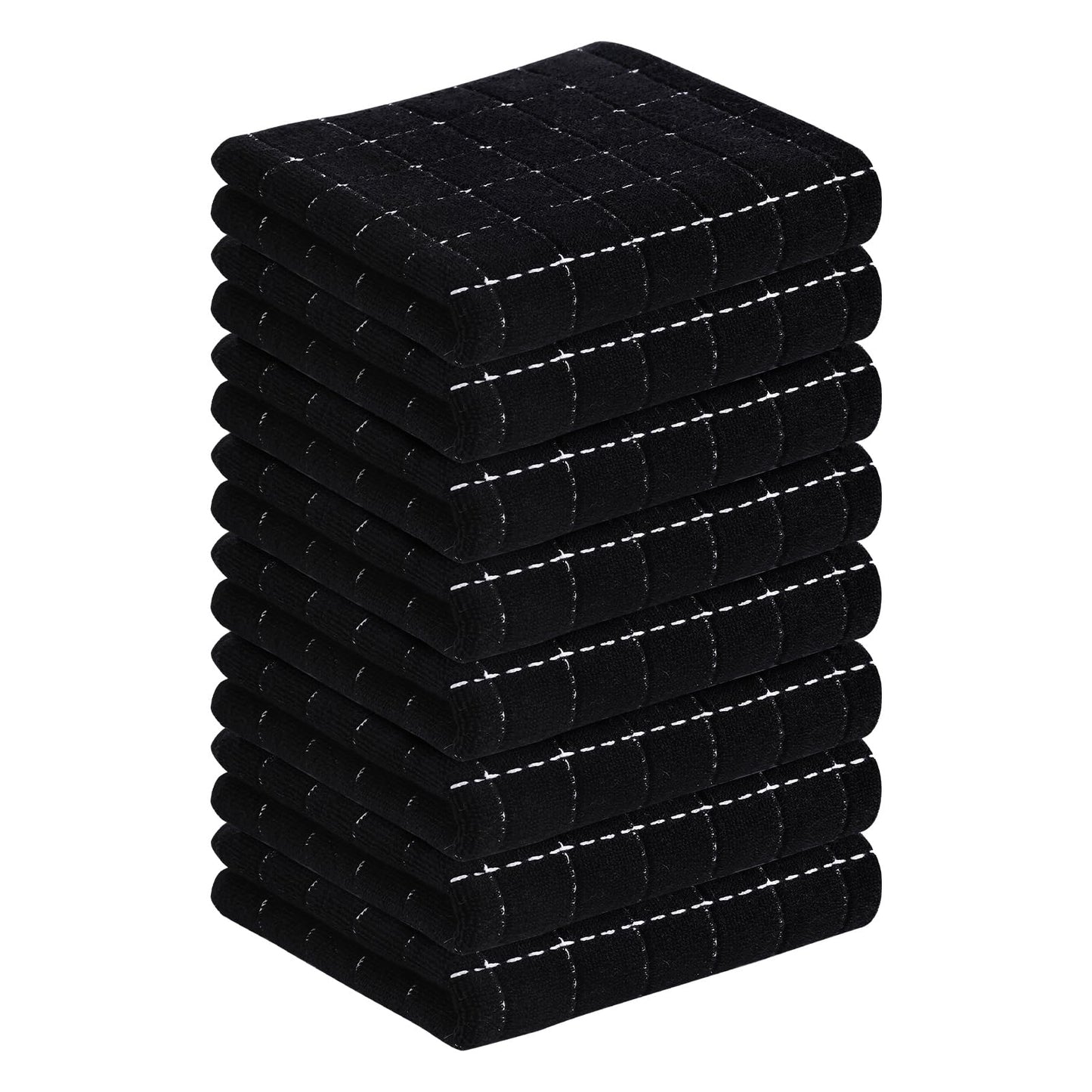 Homaxy 100% Cotton Terry Kitchen Towels(Black, 13 x 28 inches), Checkered Designed, Soft and Super Absorbent Dish Towels, 8 Pack