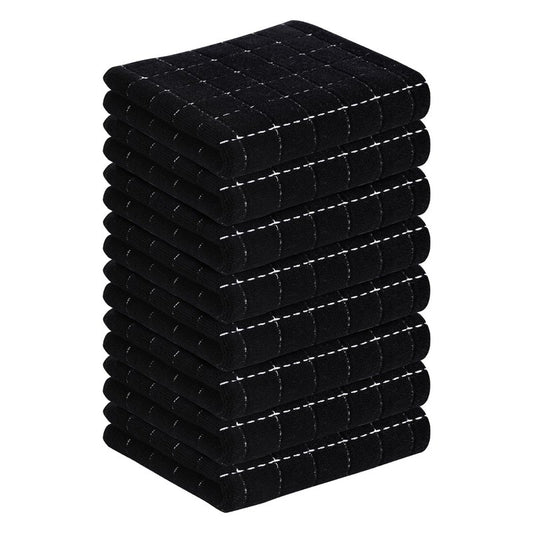 Homaxy 100% Cotton Terry Kitchen Towels(Black, 13 x 28 inches), Checkered Designed, Soft and Super Absorbent Dish Towels, 8 Pack