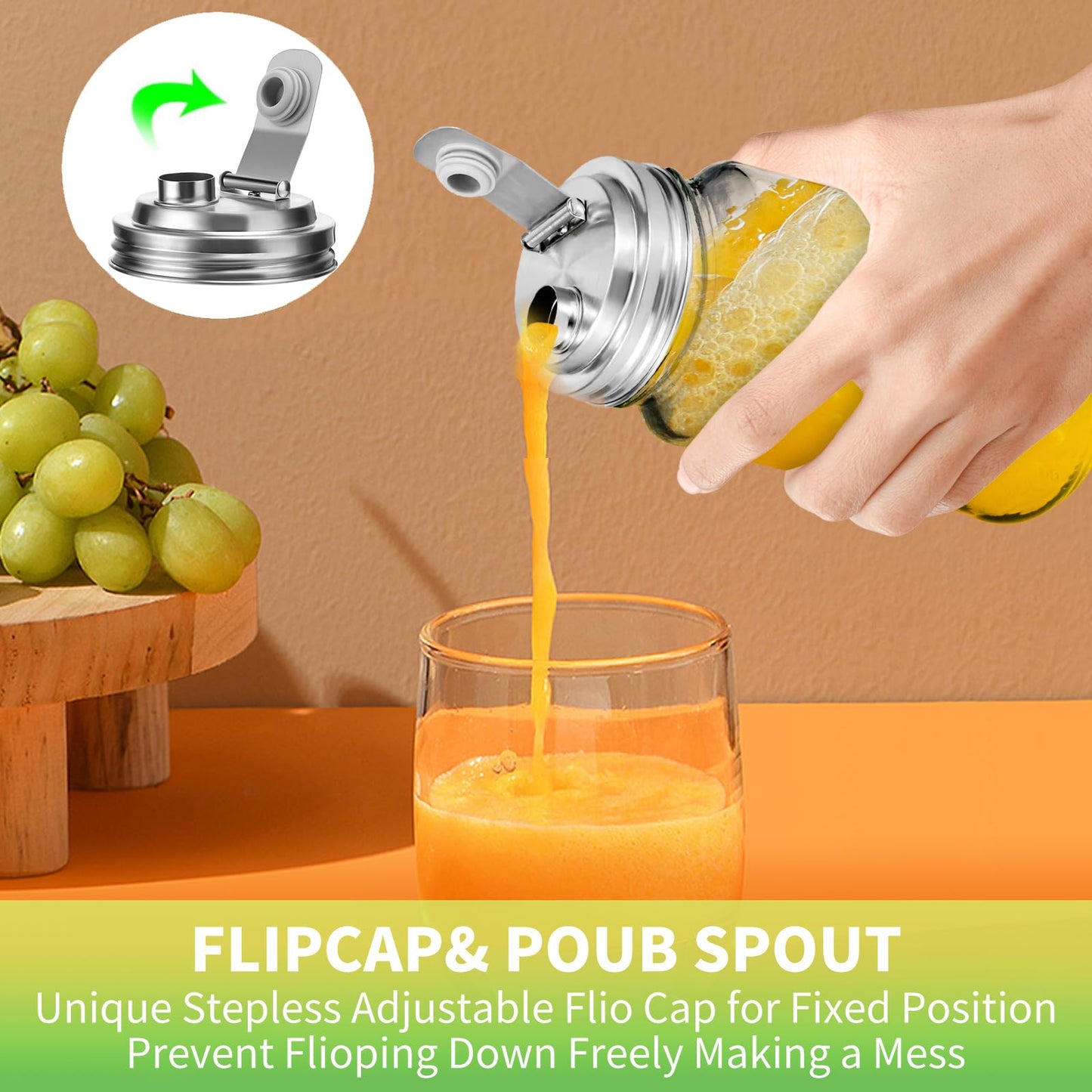 Mason Jar Wide Mouth Lid Stainless Steel Pour Spout Flip Cap,2 Pack Mason Jar Anticracking Pitcher Rust Leak Proof Seal Cover for Home Brewing Fruit Fermenting Drinks Salad (Wide Mouth)