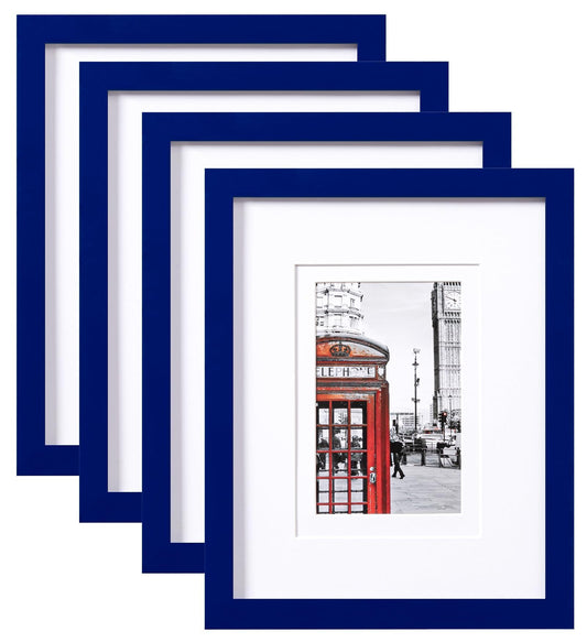 eletecpro 8x10 Picture Frame 4 Pack Made of Pine and Strong Glass, Display 4x6, 5x7 Photos with Mat, and 8x10 No Mat, High-end Modern Home Decor for Wall and Tabletop, Gallery Gift Set, Blue