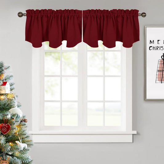 NICETOWN Burgundy Red Kitchen Blackout Valances - 52x18 Scalloped Pole Pocket Curtains, 2 Panels