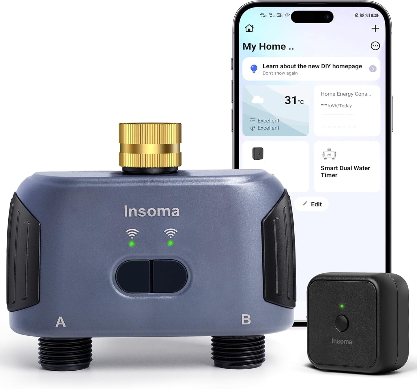 Skiennix WiFi Water Timer - 2 Zones Brass Inlet Sprinkler Timer with APP Control & Voice Activation