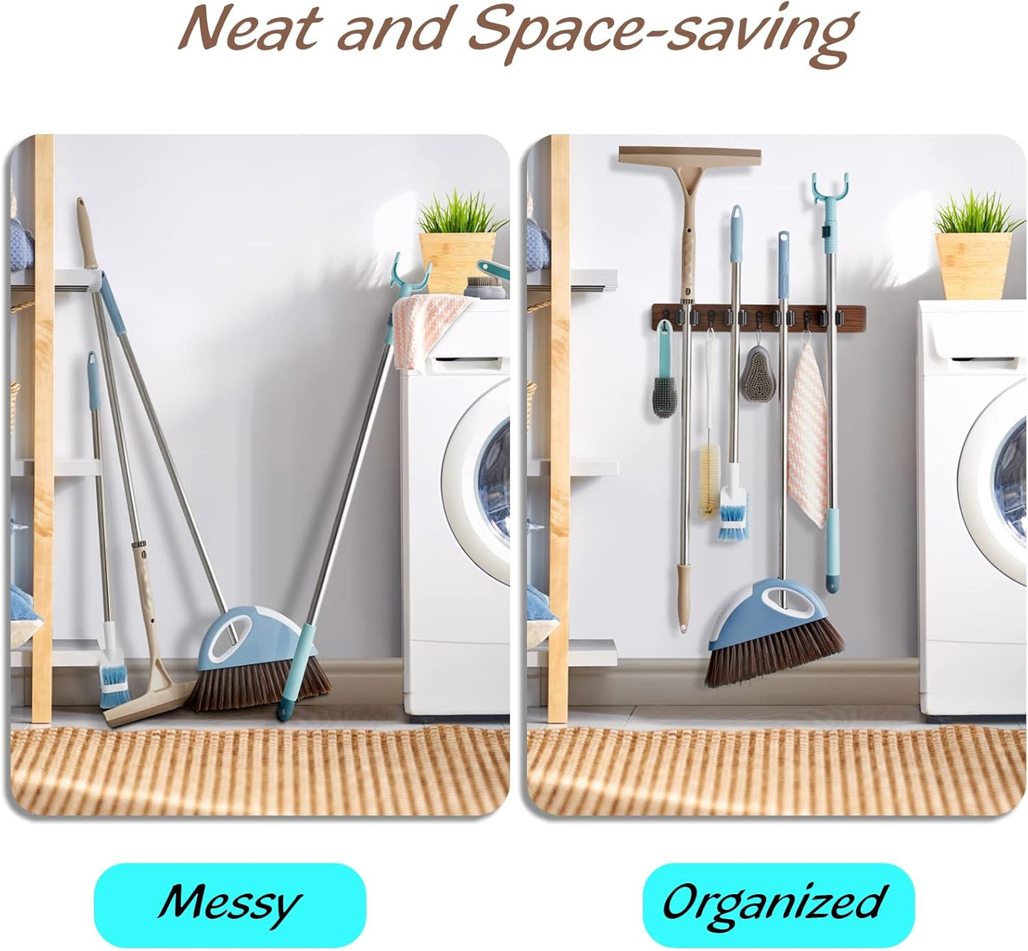 OUTNILI Broom Holder Wall Mount & Coffee Canister Set - Space-Saving Organization Solution