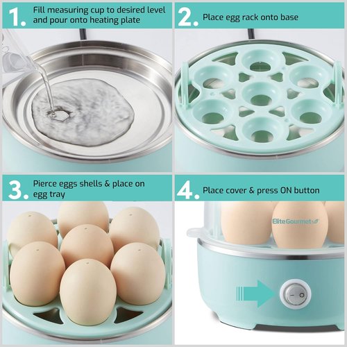 Elite Gourmet Easy Egg Cooker - Electric 7-Egg Capacity, Auto Shut-Off, Retro Mint Design