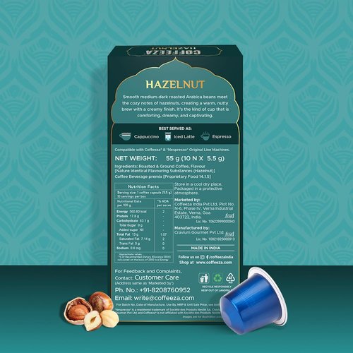 Coffeeza Espresso Coffee Pods - Hazelnut Medium Roast | Compatible with Nespresso Machines - 30 Pods