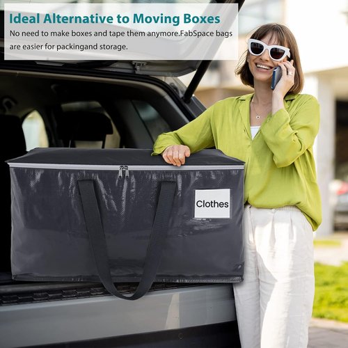 Fabspace Heavy-Duty Moving Boxes - Collapsible Storage Totes with Strong Zippers & Handles | 93L, 8-Pack