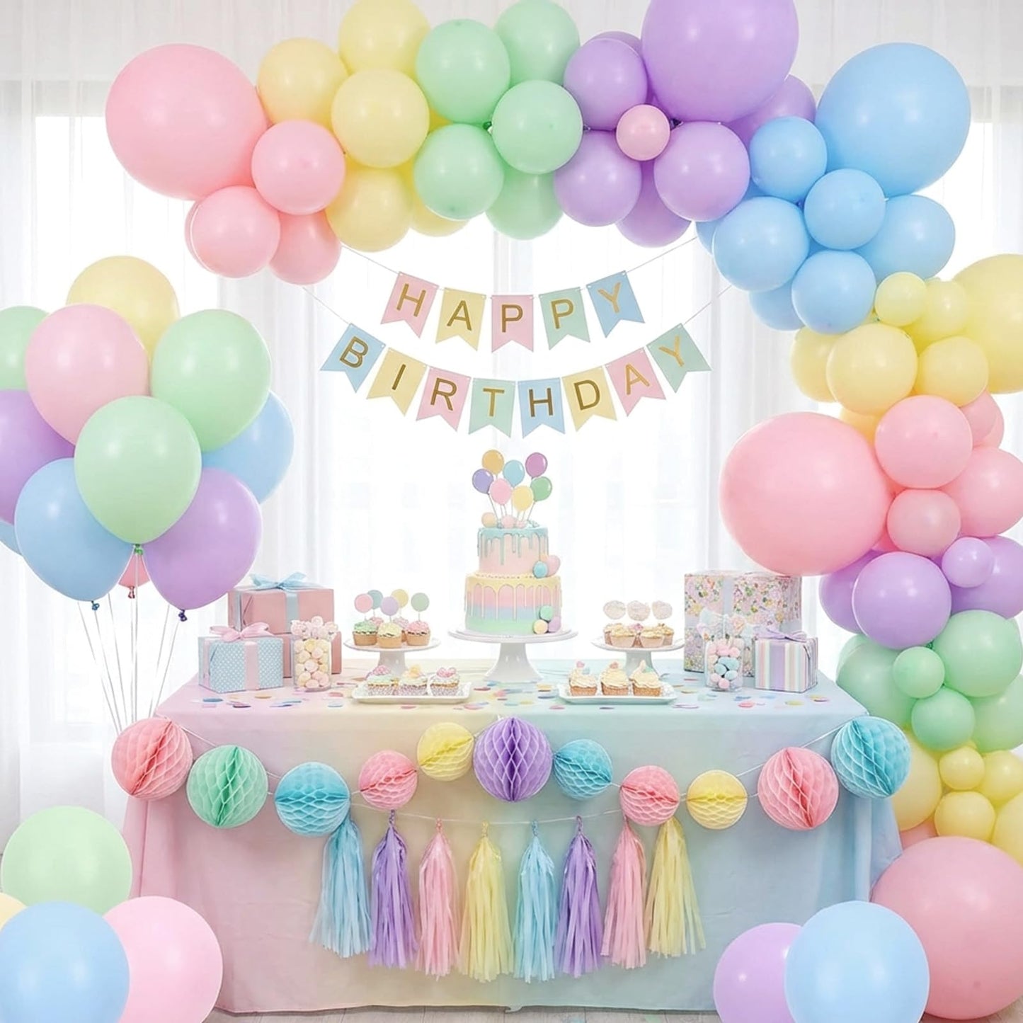 RUBFAC 154pcs Pastel Balloons Different Sizes 18 12 10 5 Inch, Latex Macaron Rainbow Balloons Arch Kit for Easter Themed Party Birthday Wedding Baby Shower Grad Anniversary Decoration