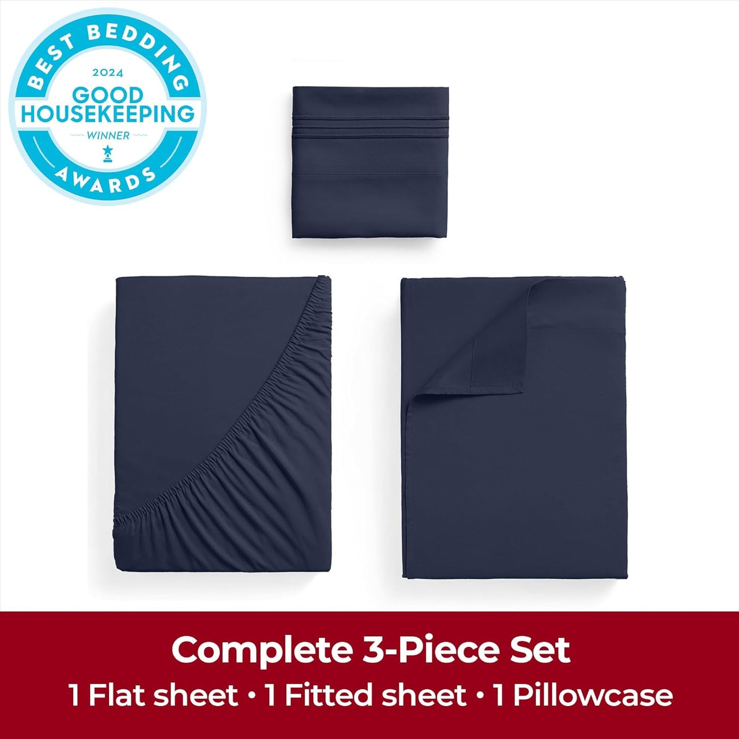 Mellanni Twin XL Sheets Set - 3 PC Hotel Luxury Bedding | Extra Soft, Cooling, Wrinkle-Resistant (Navy Blue)