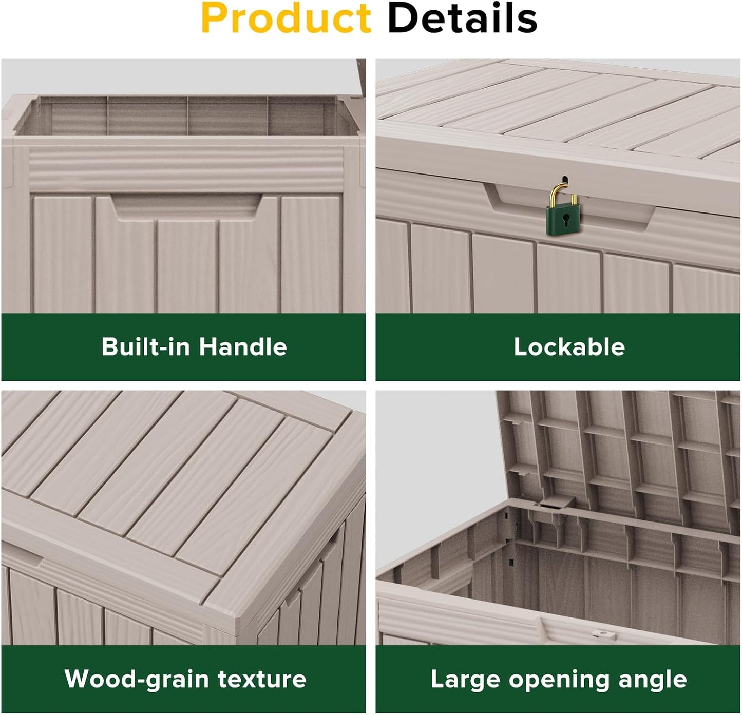 Skiennix 46 Gallon Outdoor Deck Box - Lockable Waterproof Storage for Garden Tools & Cushions | Grey