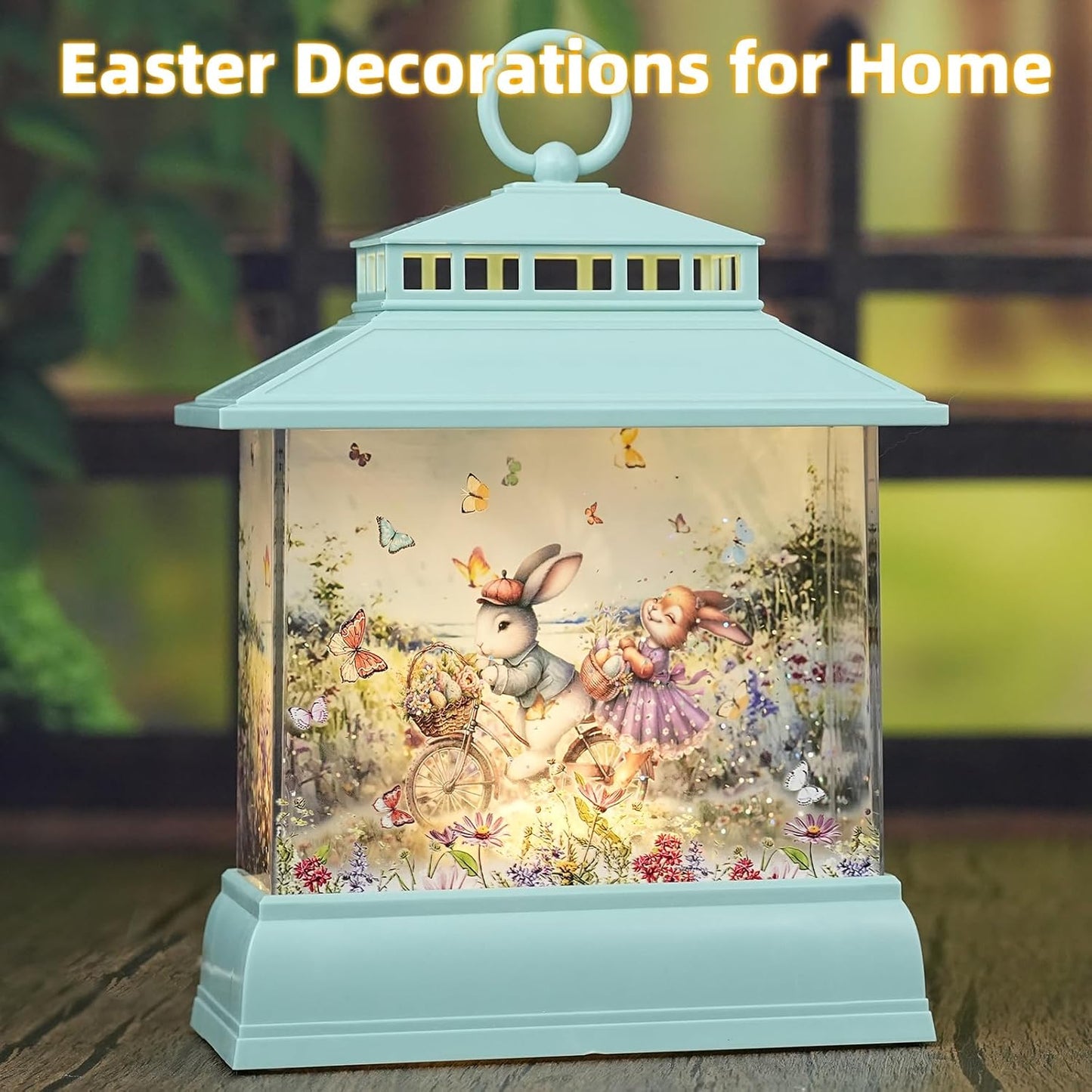 Regine Switzerland Easter Snow Globe Lantern - Illuminated Bunny Egg Decor with Timer | Glitter Spring Tabletop Decoration