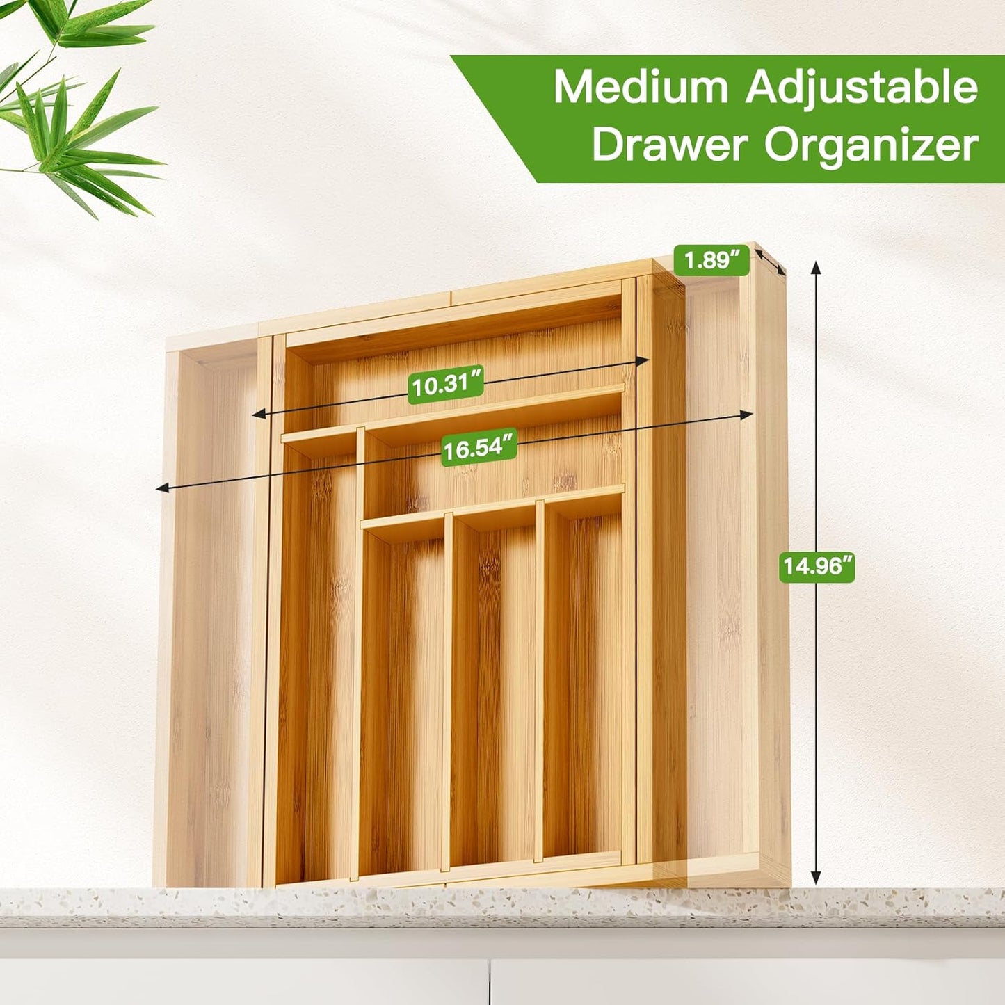Pipishell Bamboo Drawer Organizer - Adjustable Utensil Holder & Cutlery Tray | Versatile Wood Dividers for Kitchen & Home