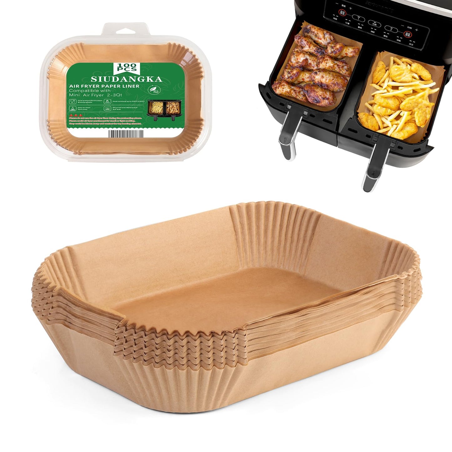 SIUDANGKA Air Fryer Liners Disposable, 200 pcs Rectangle Air Fryer Parchment Paper Sheets Air Fryer Accessories for Ninja SL401 DoubleStack XL 2-Basket Air Fryer, S006S02