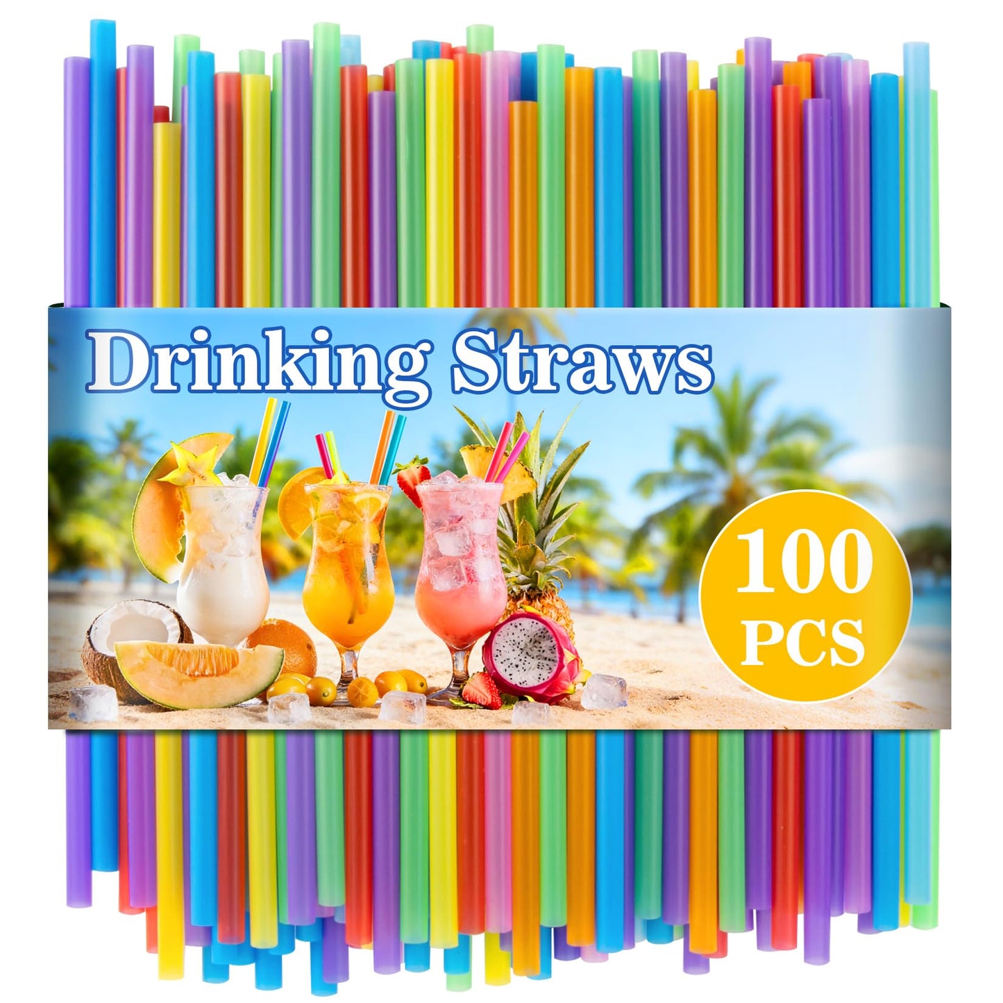 MAQIHAN 100pcs Colorful Drinking Straws - Cocktail Drinking Straws disposable Stirrer Bulk Party 19x0.55CM for Women Men Adults for juice, cocktails