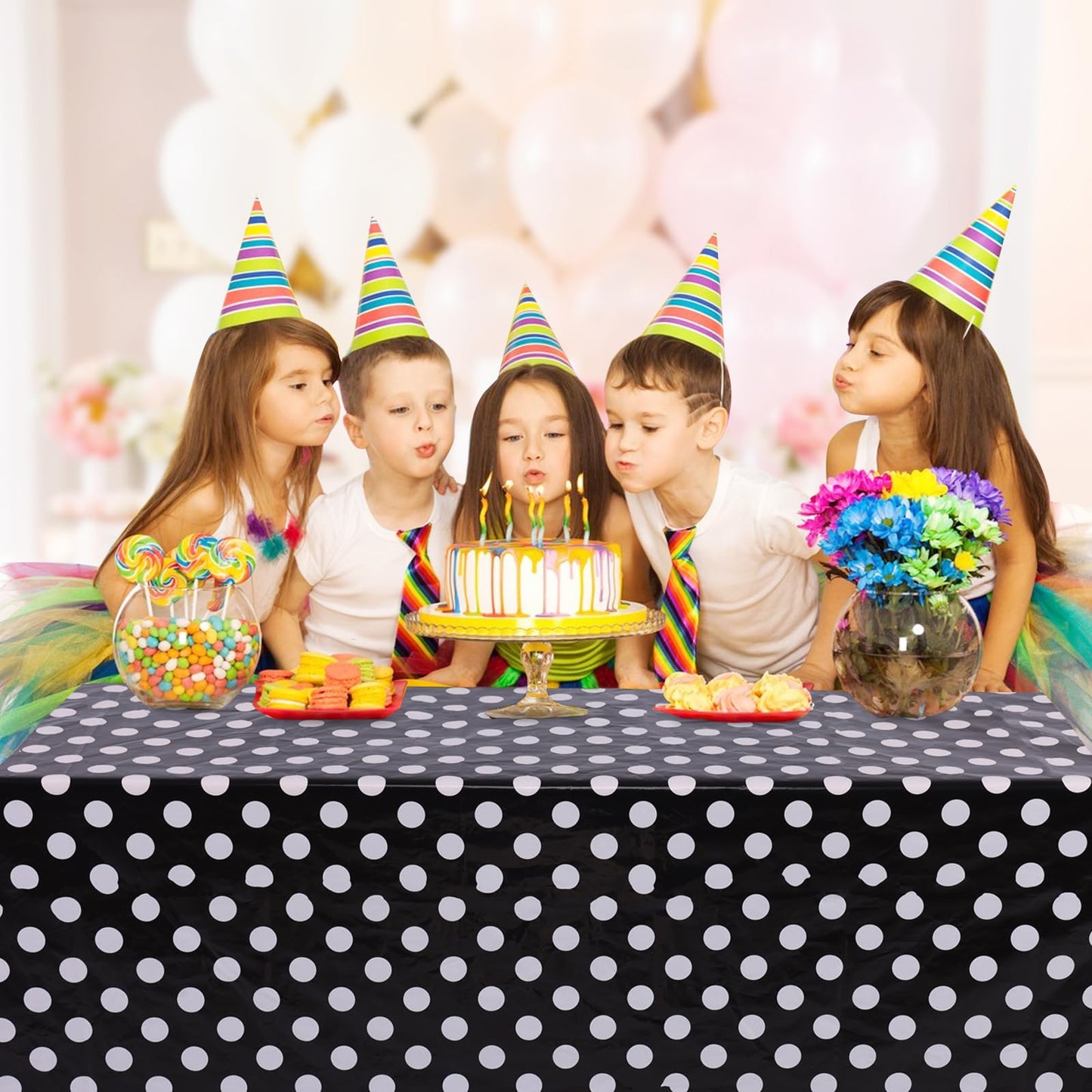Kesfey 3 Packs Black Polka Dot Plastic Table Cloth 54x108 Inch Black and White Dots Mini Mouse Tablecloths Disposable Black Waterproof Picnic Table Covers for Rectangle Tables Birthday Party Supplies