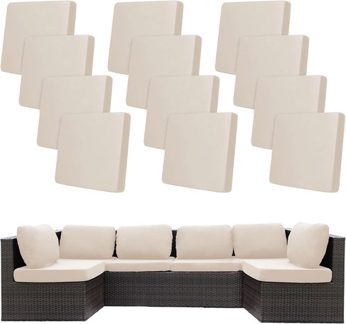 BIETYONE 12-Piece Stretch Patio Cushion Covers - Washable Outdoor Sofa Slipcovers in Beige