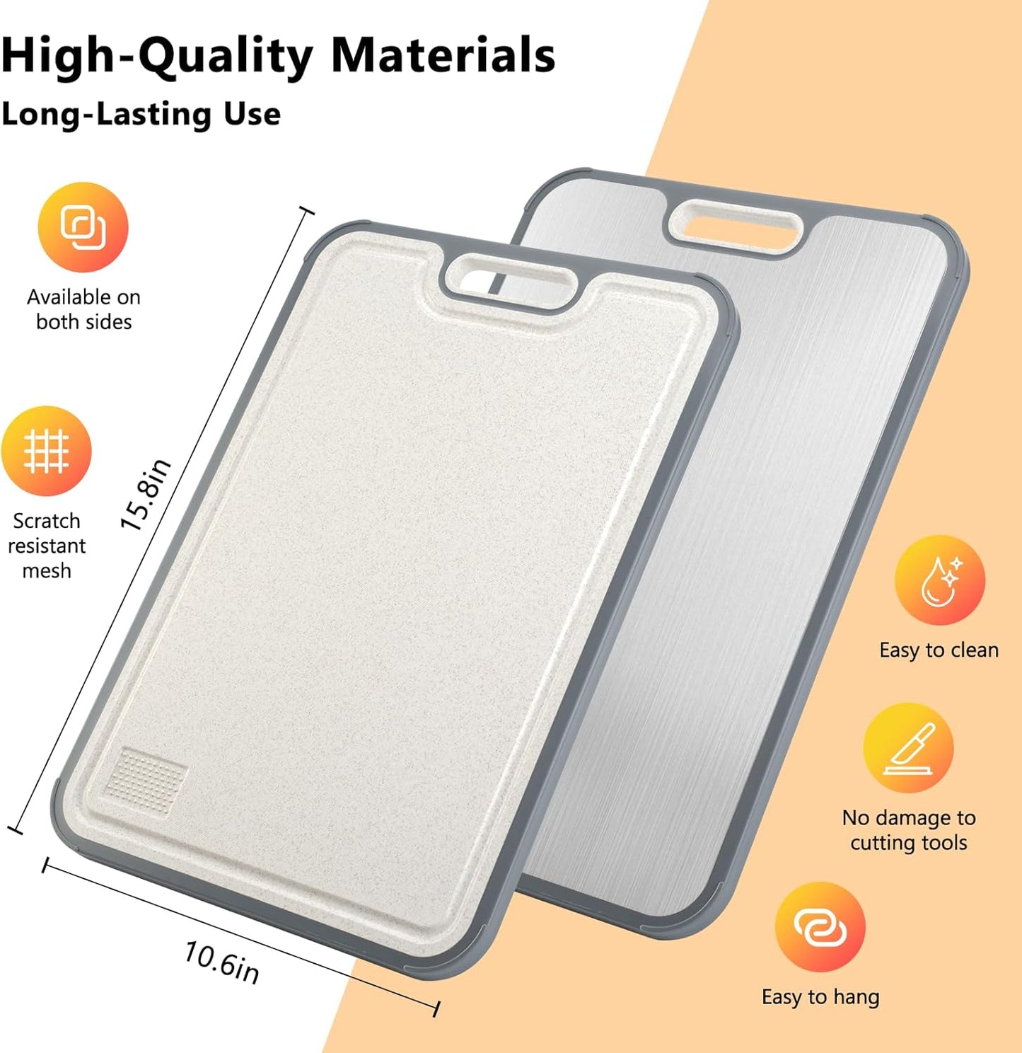Titanium Cutting Board - Double-Sided Meal Prep Board with Pure Titanium & Wheat Straw | Large 16”×11”