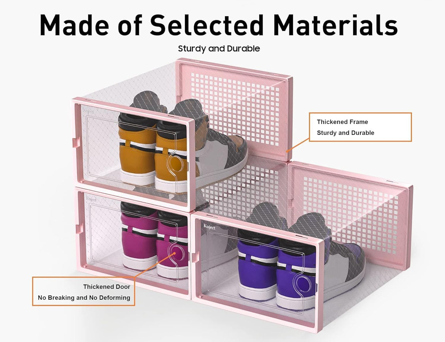 Kuject X-Large Shoe Storage Boxes - Clear Plastic Stackable Organizers | 12 Pack for Sneakers & Toys - Pink
